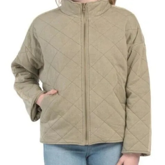 Revolve Bagatelle French Terry Bomber Jacket Diamond Quilted Olive Green New - Picture 3 of 10